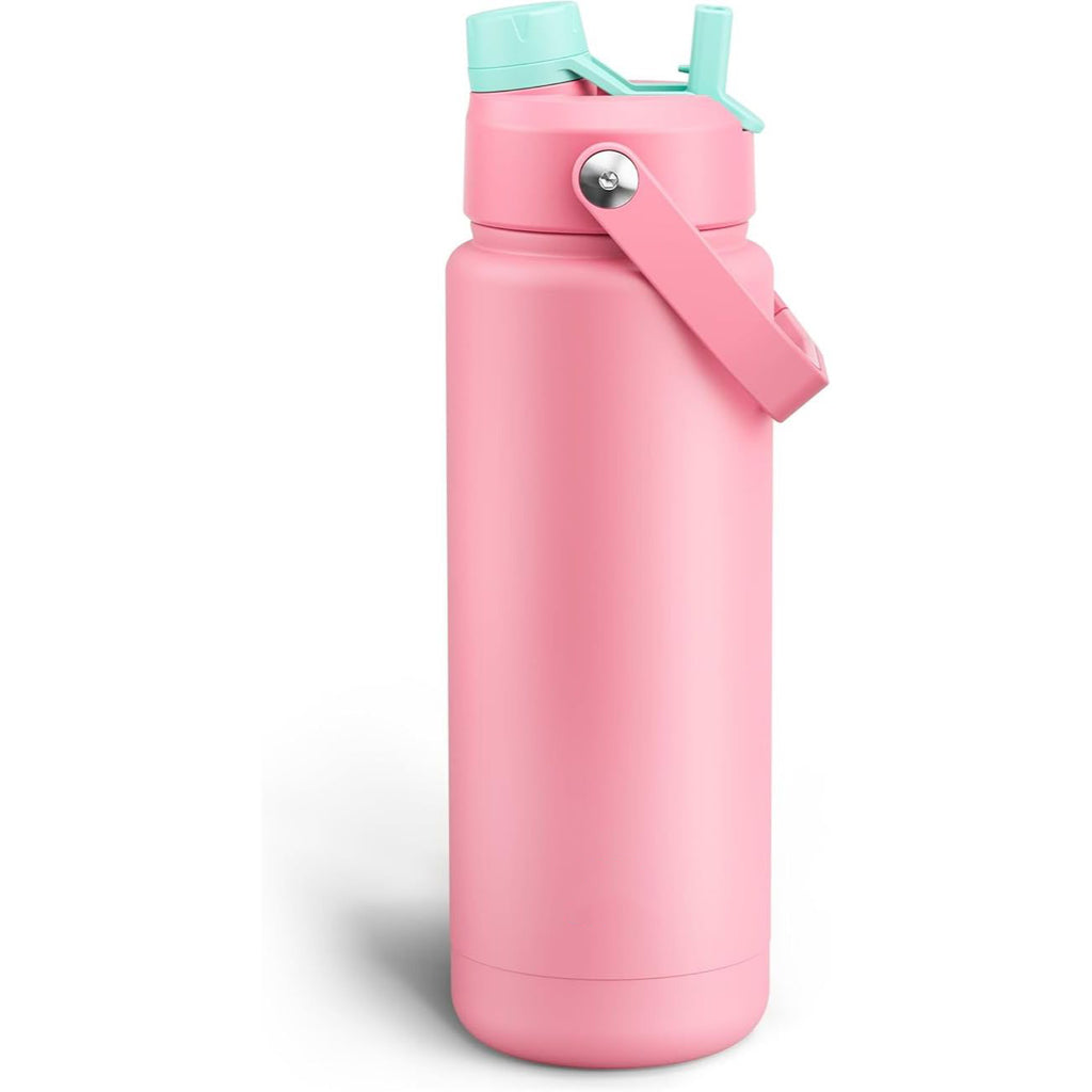 Double-wall vacuum insulated water bottle with straw