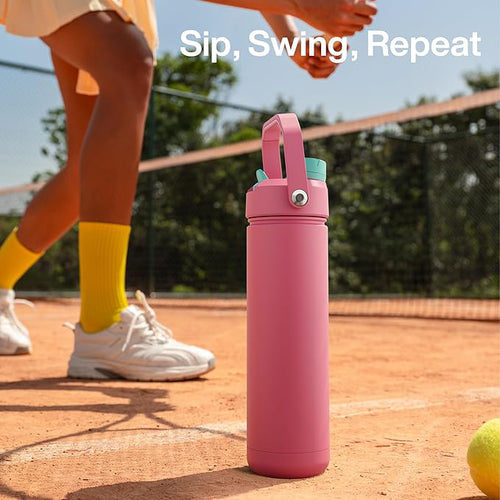 Double-wall vacuum insulated water bottle with straw