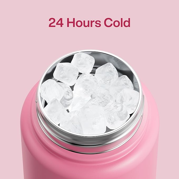 Double-wall vacuum insulated water bottle with straw