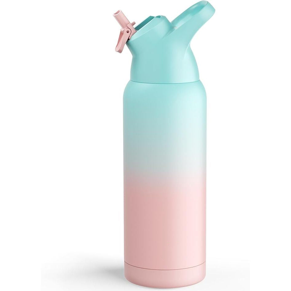 Insulated stainless steel water bottle with straw