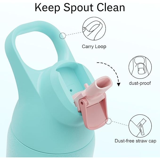Insulated stainless steel water bottle with straw